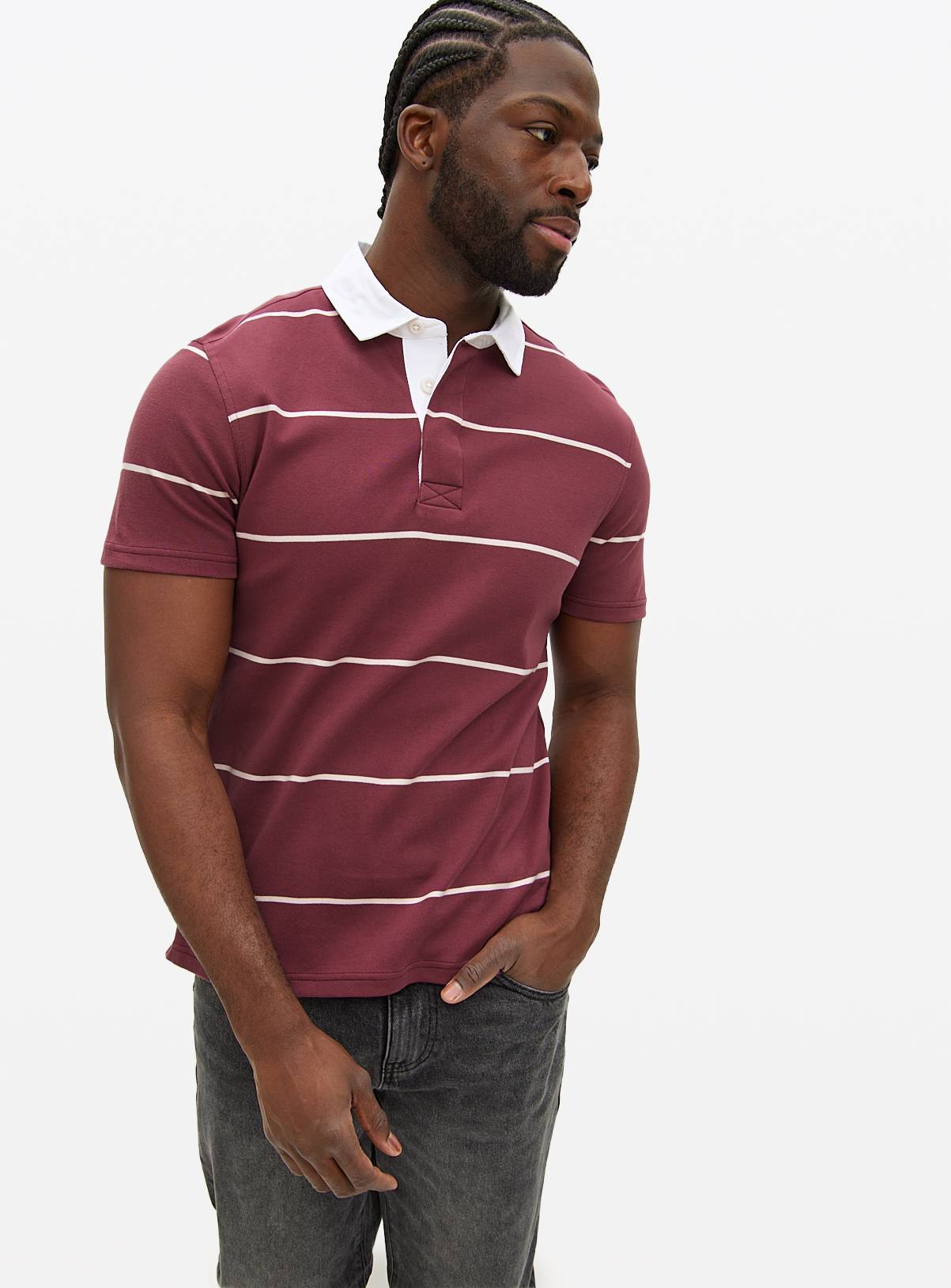 Red Stripe Short Sleeve Rugby Polo Shirt  XXL - Image 1